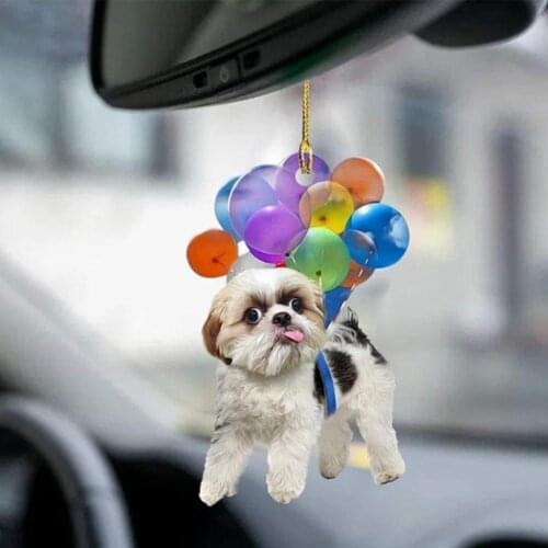 Acrylic Car Hanging Ornament Cute Dog Keychain Hanging Pendant With Colorful Balloon Hanging Ornament Gift Happy Mood