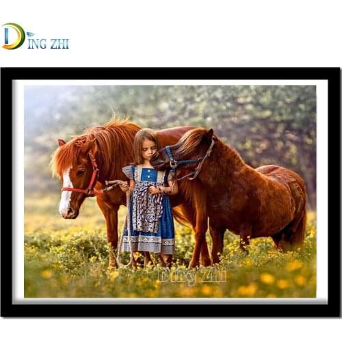 Full Drill Diamond Painting 5D Girl And Horse DIY Diamond Art Embroidery Animal Landscape Mosaic Puzzle Handmade Home Decor Sale