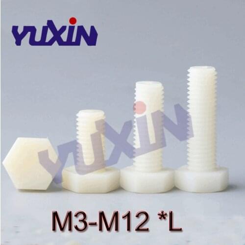 DIN933 Nylon External Hex Bolts Hex Screws White M3 M4 M5 M6 M8 M10 M12 Plastic Screws Insulation Bolt PA66 GB5783