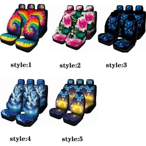 Car seat cover color tie dye printing front bucket cushion, rear seat cushion, easy to install, custom car gifts, general access