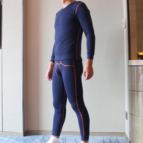 Hot Sell Brand Winter Men Pure Colour Cotton Thermal Mens Comfortable Underwear Clothing Mael Thermo Long Johns Sets Clothes