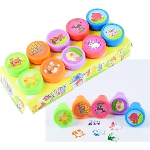 6 Styles Kids Antistress Drawing Toy Cartoon Animals Fruit Smile Face Round Seal Stamp Coloring Child Educational Toys 10pcs