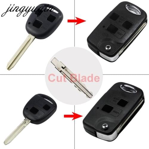 Jingyuqin Cut Blade 2/3 Buttons Flip Key Fob Case for Toyota Camry RAV4 Corolla Prado Yaris Include Cutting Blank