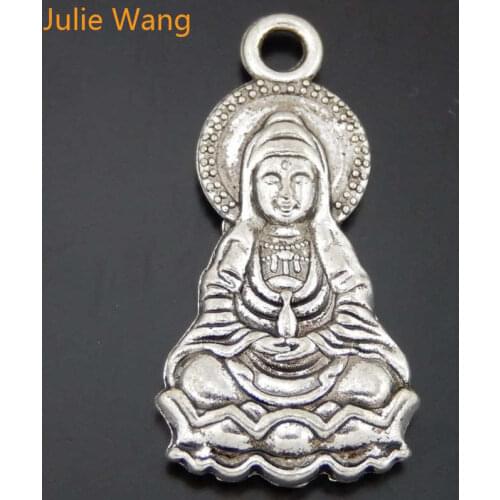 Julie Wang 10PCS Alloy Guanyin Goddess of Mercy Buddha Charms Antique Silver Color Necklace Pendant Jewelry Making Accessory