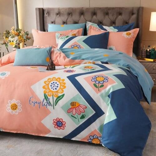 Nordic Cartoon Flowers Bedding Set With Pillowcase Duvet Cover Sets Bed Linen Sheet Single Double Queen King Size Quilt Cover
