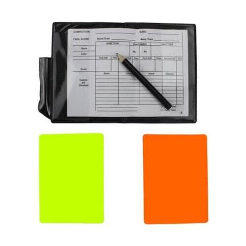 Football Red & Yellow Card With PU Leather Cover, Pencil and Record Paper Soccer Referee Supplies