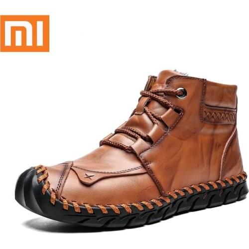Xiaomi High Quality Leather Autumn Winter Men Boots Warm Plush Snow Boots Outdoor Fur Motorcycle Boots Ankle Boots Mens Shoes