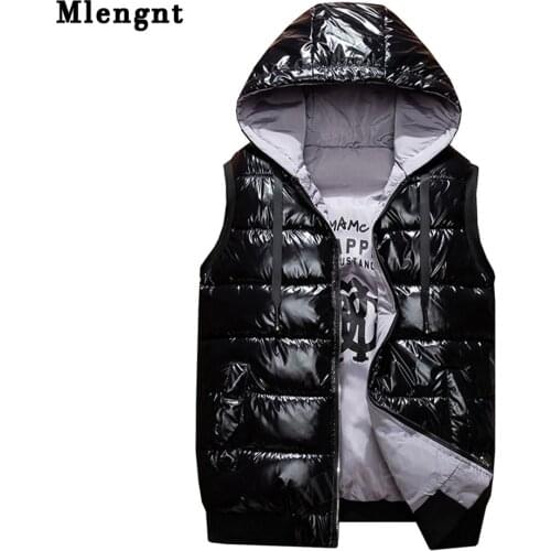 Winter New Reversible Mens Vest Hooded Fashion Shiny Sleeveless Jacket Plus Size 5XL Coats Double Side Windproof Warm Waistcoat