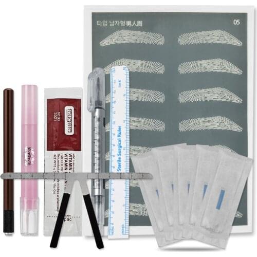 New Microblading Tebori Makeup Tattoo Body Art Kits Manual Pen Ruler Eyebrow Practice Skin Pigment Set 14pin Needle Blade Tool
