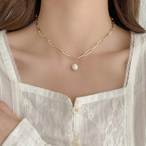 Huge Bud Pearl Charm Chain Necklace For Women Men Fashion Gold Pearl Choker Necklaces 2021 Trend Jewelry Gift Party Accessories