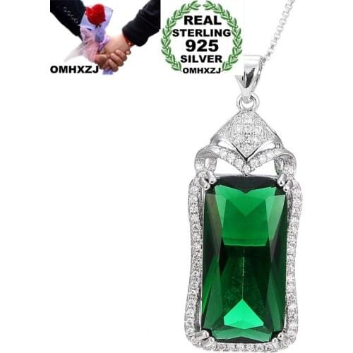 OMHXZJ Wholesale European Fashion Woman Girl Party Wedding Gift Tourmaline AAA Zircon 925 Sterling Silver Pendant Necklace NA47