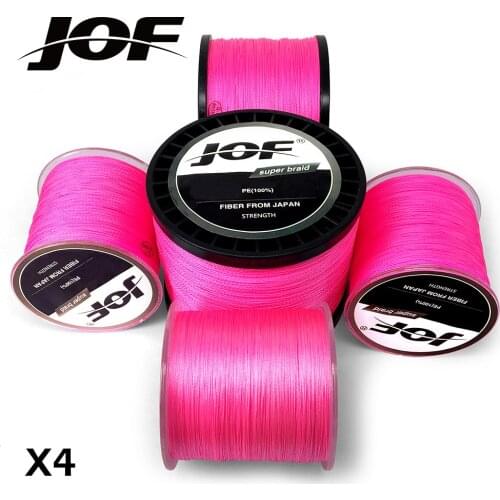 JOF PE Braided Fishing Line Pink Multifilament Fishing Cord Strong 4 Strands 100M 300M 500M 1000M