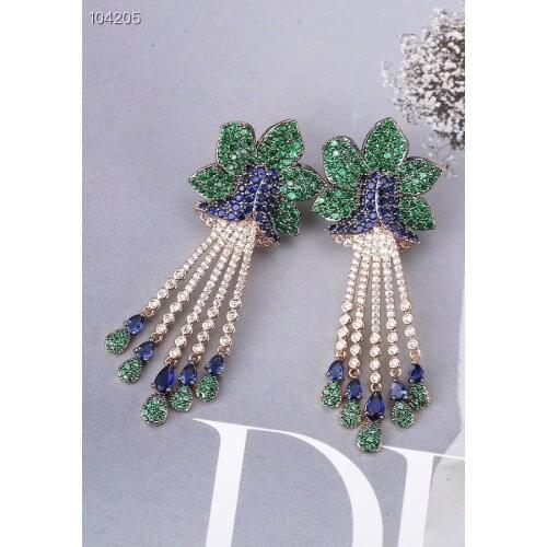 JANEKELLy Luxury flower shape Drop Full Micro Cubic Zirconia Paved Naija Wedding Party Earring Fashion Jewelry for Women