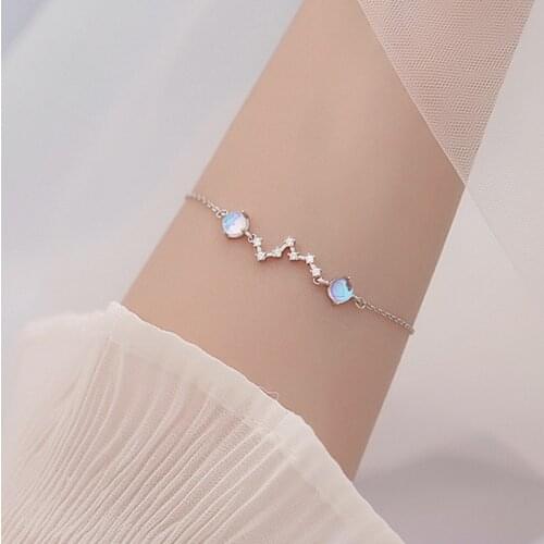S925 Sterling Silver Simple Moonstone Bracelet AAA Zircon Temperament Femme Adustable Pulseras Bangles Jewelry Pendant Gift