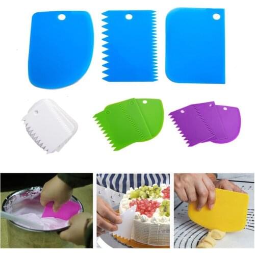 3Pcs Cream Scraper Suit DIY Kitchen Straight Arc Tooth Shape Cream Bread Cutter Plastic Cake Pasty Scraper Baking Tools
