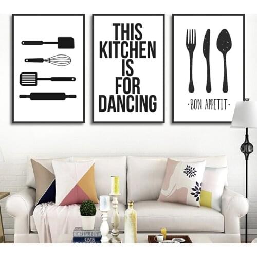 Modern Minimalist Kitchenware Tableware Black White Canvas Painting Hanging Wall Art Home Decor Poster For Living Room Bedroom