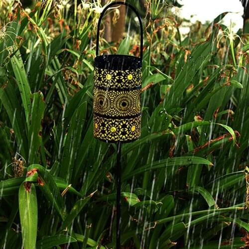 LED Solar Lantern Light Hollow Lantern Projection Light Wrought Iron Lawn Stake Lamps Waterproof Outdoor Garden Yard Art Decor
