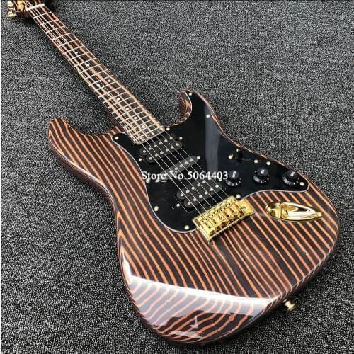 High quality 6 string electric guitar, zebra wood electric guitar, log color, gold accessories, free shipping