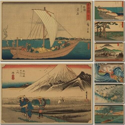 Japanese Ukiyoe poster retro Kraft Paper Poster Wall Sticker Painting Antique Home decor WALL STICKERS