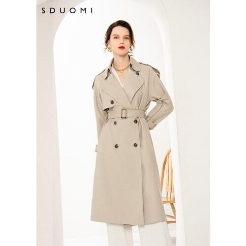 Medium and long windbreaker womens 2021 autumn and winter new British slim waist closing Parka over knee waist closing casual