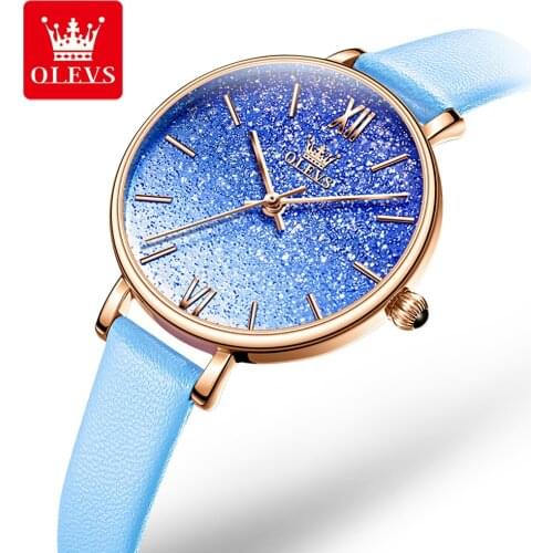 OLEVS Fashion Starry Sky Blue Dial Quartz WristWatch Ladies Luxury Rhinestone Simple Watch For Womens Clock Relogio Feminino