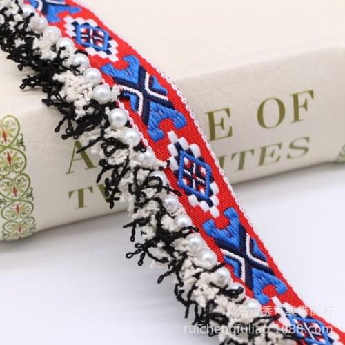 2 yards Handmade beading embroidery tassels ribbon for diy head wear Bag clothing accessories Decoration Lace Trims