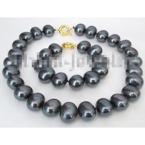 20mm black south shell pearl necklace 18" + bracelet 8" set