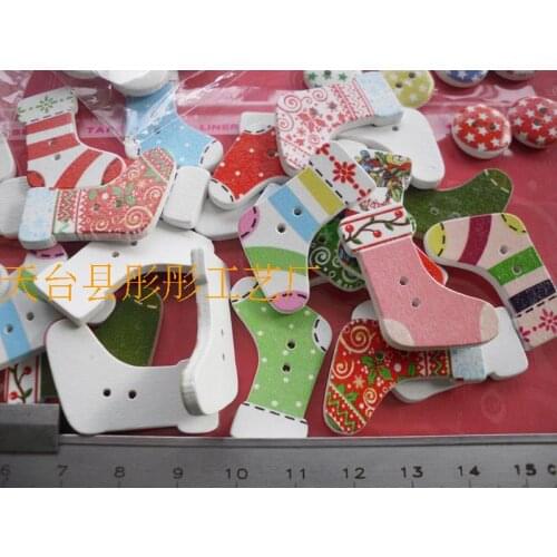 2015 New Style 50PCs Mixed Wood Sewing Buttons Christmas Stocking Scrapbooking 3.0x2.3cm