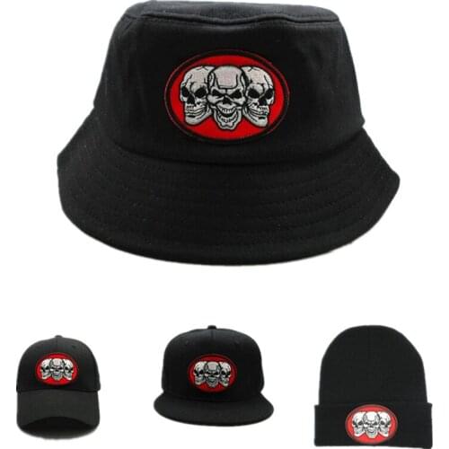 2021 Three Skull Embroidery Cotton Bucket Hat Fisherman Hat Outdoor Travel Hat Sun Cap Hats for Men and Women 365