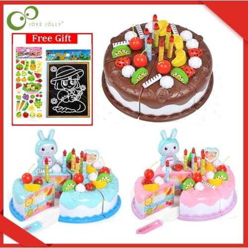 37pcs/set Kitchen Toy Cake Food DIY Pretend Play Fruit Cutting Birthday Toys for Children Plastic Educational Baby kids Gift ZXH