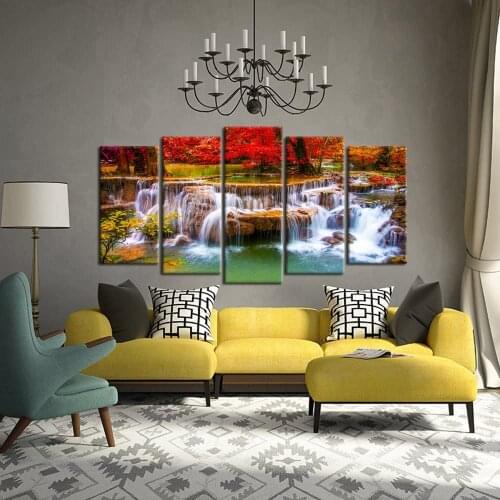No Framed Green Dreamlike Waterfall 5 Pcs Canvas Picture Print Wall Art Canvas Painting Wall Decor for Living Room