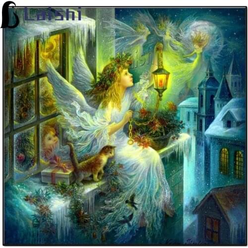 DIY 5D Diamond Painting Angel and cat Full Square Diamond Embroidery Cross Stitch Kit Mosaic Rhinestone Art Christmas decoration