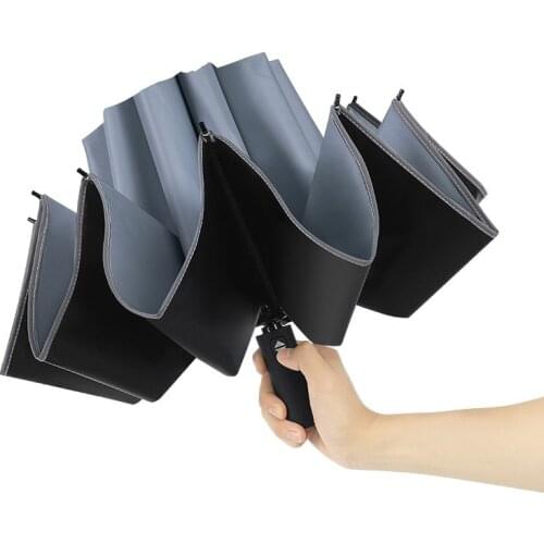 10 Bone Fully Automatic Reverse Folding Umbrella Windproof Business Umbrellas Male Parasol Travel Paraguas with Reflective Strip