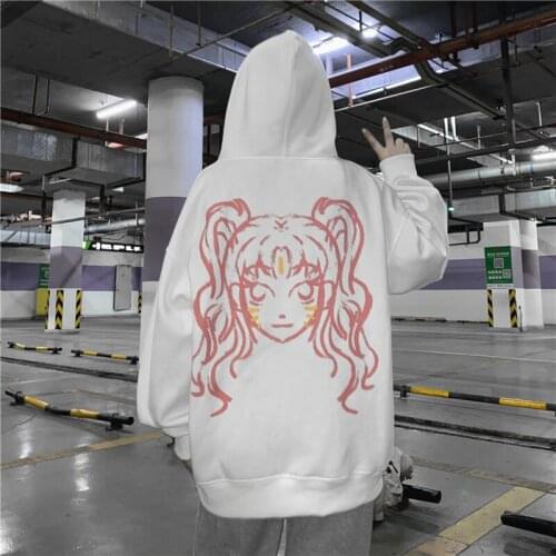White Cartoon Hoodie Girl Harajuku Funny Tops Autumn Fashion Japan Hip Hop Women Casual High Street Punk Gothic Sweatshirts