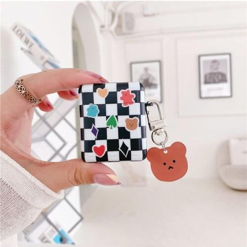 Cute Korea Bear Checkered Earphone Case for Airpods 1 2 Pro 3 Animal Pattern Wireless Headset Cover Soft Protective with Pendant