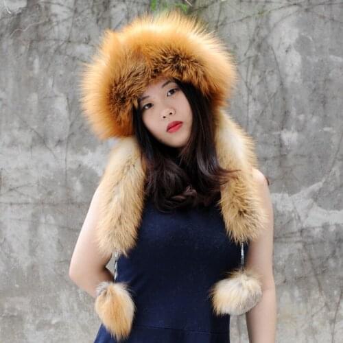 CX-C-175E Natural Color Real Rex Fox Fur Winter Hat with Rex Rabbit Fur Top