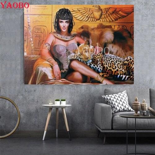 Egyptian beauty and leopard Diamond Mosaic Embroidery Diamond Art Puzzle Wall Art Picture for Living Room Decor home Gift
