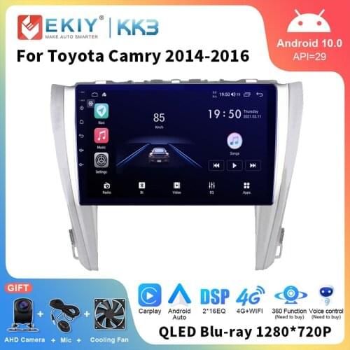 EKIY 1280*720P QLED Android 10 Car Radio For Toyota Camry 2014 2015 2016 Stereo GPS Navigation Multimedia Player CarPlay WIFI 4G