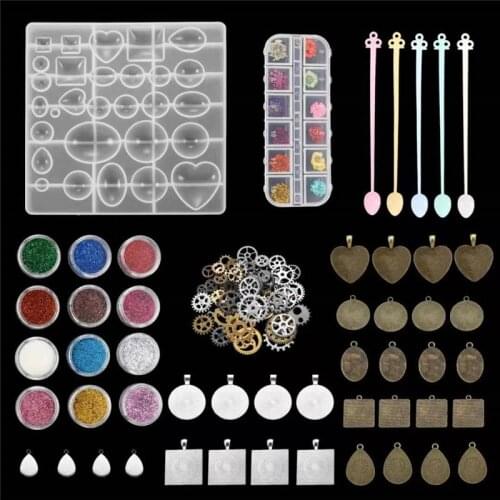 Retro Gear DIY Crystal Epoxy Mold Jewelry Silicone Mold Set Clay Resin Supplies for Earring Pendant Dried Flower Craft Making