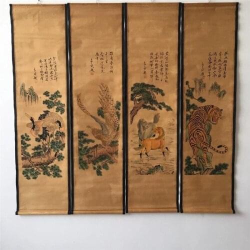 Four-couplet fresco landscape figure living room decoration hanging painting simulation celebrity character tiger crane eagle fi