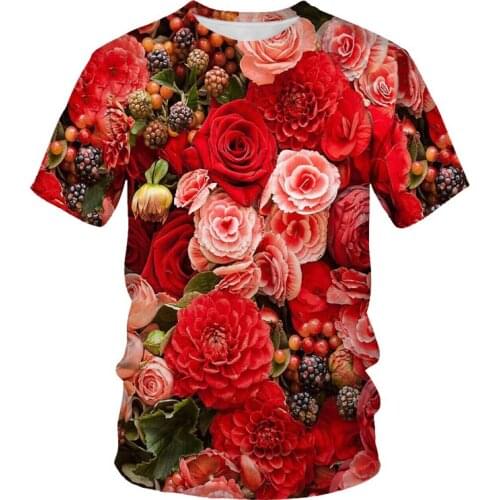 Summer Fashion Mens T-shirt 3D Devil and Flower Print Casual T-shirt Beautiful Asian Size S-6XL Mens T-shirt