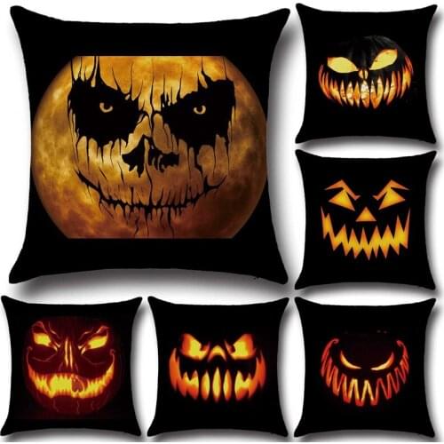 Halloween pumpkin Cushion Cover Cotton Linen Decorative Pillowcase Chair Seat Square 45x45cm Pillow Cover Home Living Textile