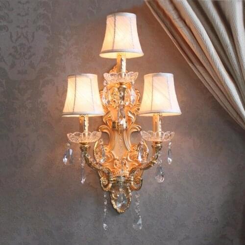 K9 crystal wall lamp gold color wall sconce with fabric lampshade dinning room crystal wall light bedroom bedside light gold