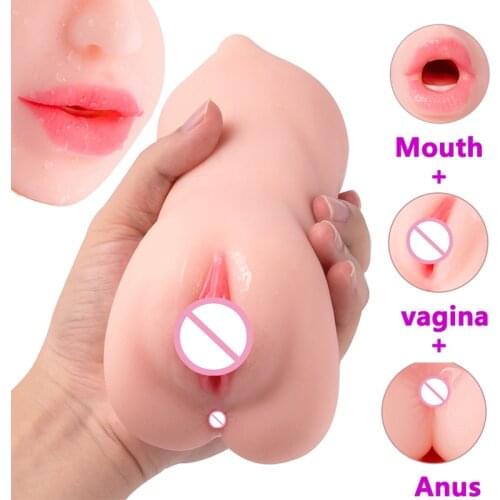 3 holes Real Vagina Fake Vagina for Men Silicone Pocket Pussy Male Masturbator Soft Realistic Pussy Masturbation Cup Sex Toy
