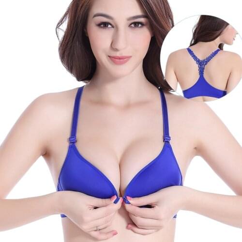 New sexy linge front buckle Y-shaped hollow beauty back no steel ring thin cup comfortable breathable gathered bra underwear set