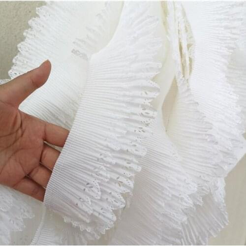 Beautiful 2Yards/lot 8cm wide Diy 2layers stretchy chiffon lace material white small ruffled lace trim hollow out edge X525