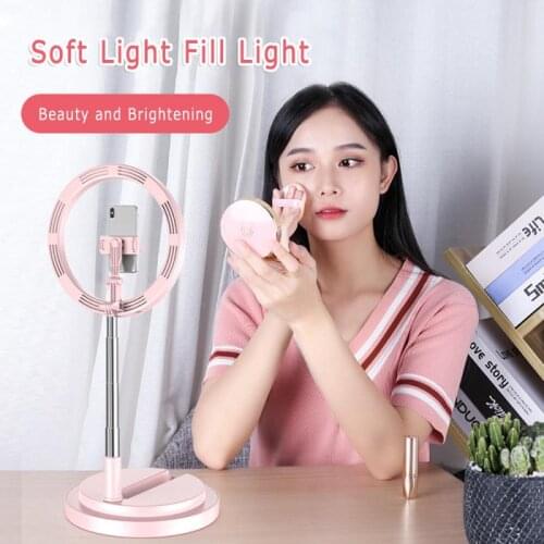 Round Base 10 Inch Mini Dimmable LED Ring Light Portable Storage Folding High Brightness Phone Selfie Fill Light 3 Colors Option