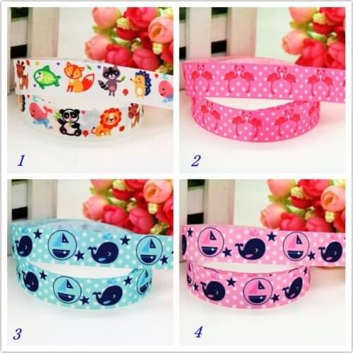 7/8'' Free shipping animals whale Crane printed grosgrain ribbon hairbow headwear party decoration diy wholesale OEM 22mm S452
