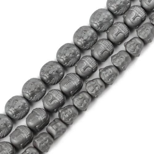 JHNBY Matte Lion Buddha Maitreya head Black Hematite beads Natural Stone Loose beads for Jewelry bracelets Making DIY Findings