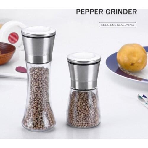 2 PCS Salt Pepper Grinder Sea Salt Pepper Supply Refillable Adjustable Glass Shakers Mill Containers Black Peppercorn Peppercorn